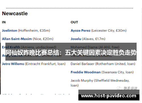 阿仙奴昨晚比赛总结:五大关键因素决定胜负走势 阿仙奴昨晚比赛总结:五大关键因素决定胜负走势